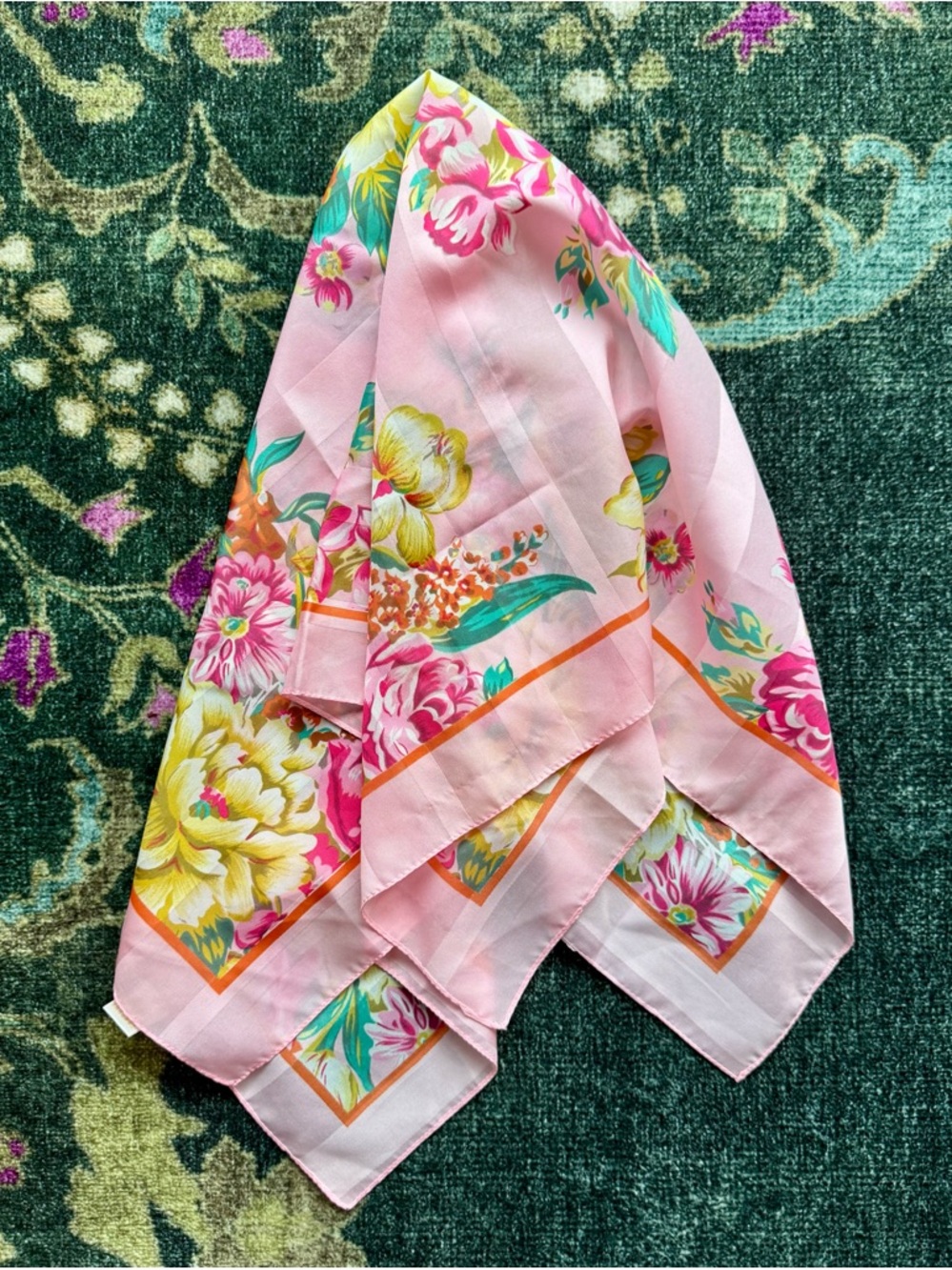 Vintage Berkshire Pink Floral Scarf, Silken Polyester Square Wrap